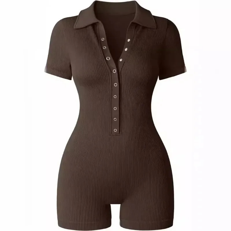Sports Jumpsuit Solid Color Sheath Women's Yoga Jumpsuit Ribbed V-Neck Stretch Waist Bodycon Playsuits Rompers High Waist