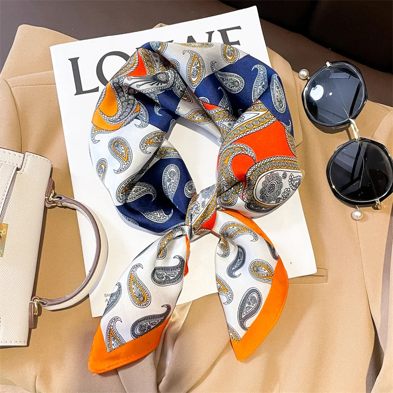 Fashion Scarves for Women Shawl Print Silk Satin Hijab Scarf Female Bandana 70*70cm Luxury Brand Square Shawls Scarfs For Ladies