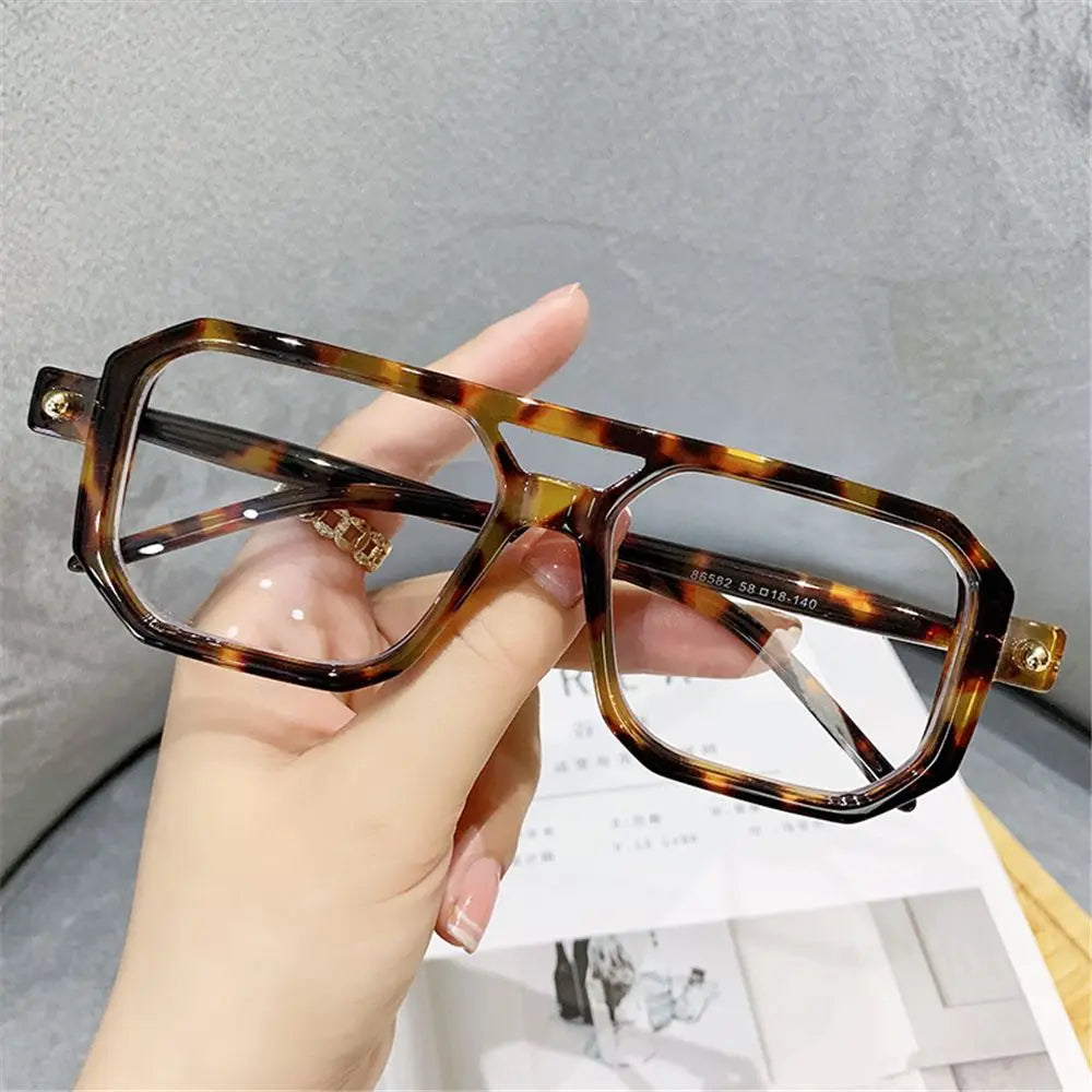 Retro Double Bridge Women Sunglasses Fashion Leopard Irregular Square Sun Glasses Men Trendy Street Wear Shades UV400 Eyewear