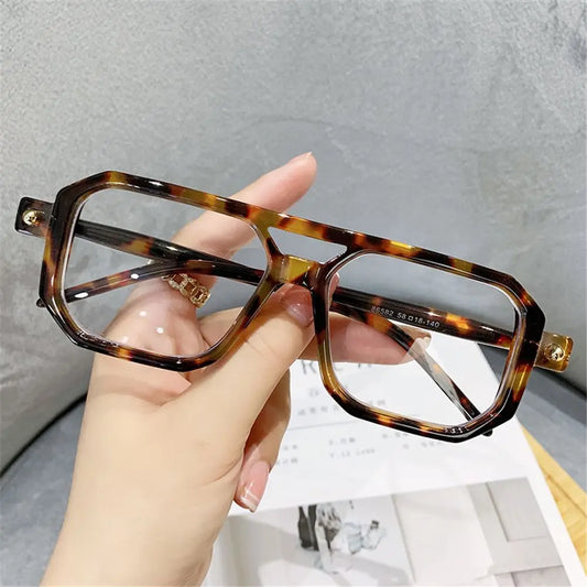 Retro Double Bridge Women Sunglasses Fashion Leopard Irregular Square Sun Glasses Men Trendy Street Wear Shades UV400 Eyewear