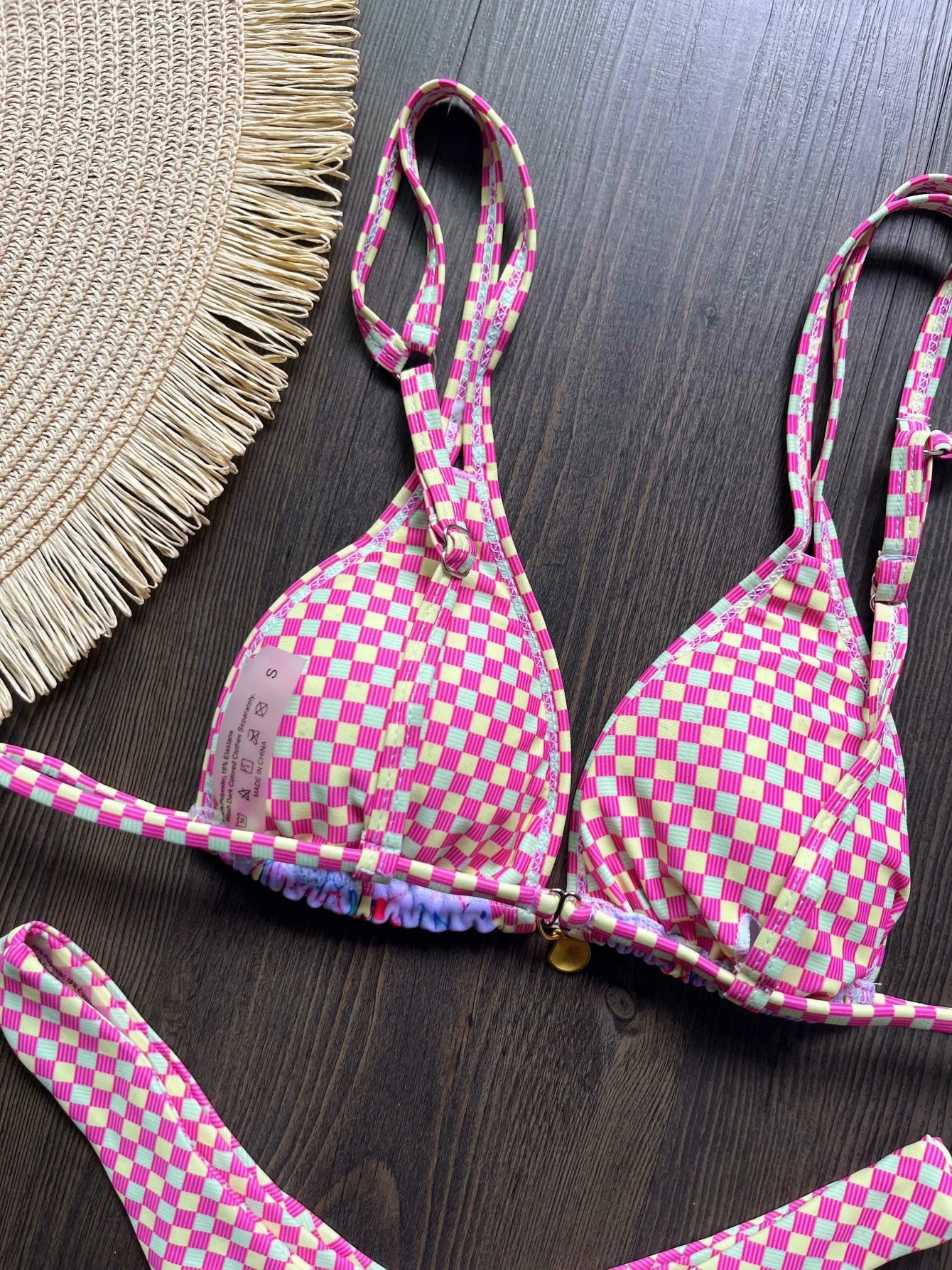Brazilian High‑Leg Plaid Bikini
