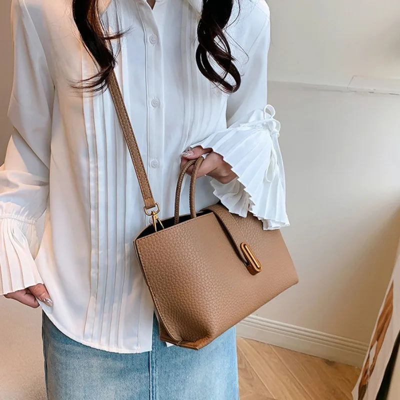 Fashion Ladies Handbags New Lychee Leather Tote Bag Versatile Evening Bag Commuter Simple Shoulder Bag Simple Messenger Bag