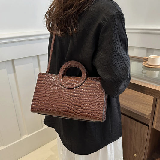 Women's Crocodile Pattern PU Leather Handbags Green Square Bag Fashion Brand Shoulder Messenger Bags Female Clutches