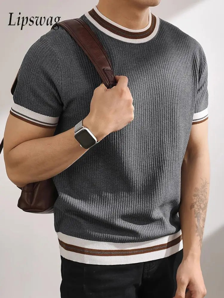 Slim‑Fit Elastic Knit T‑Shirt