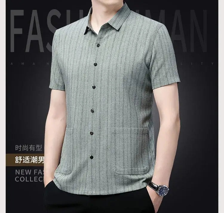 Gray Textured Short‑Sleeve Shirt