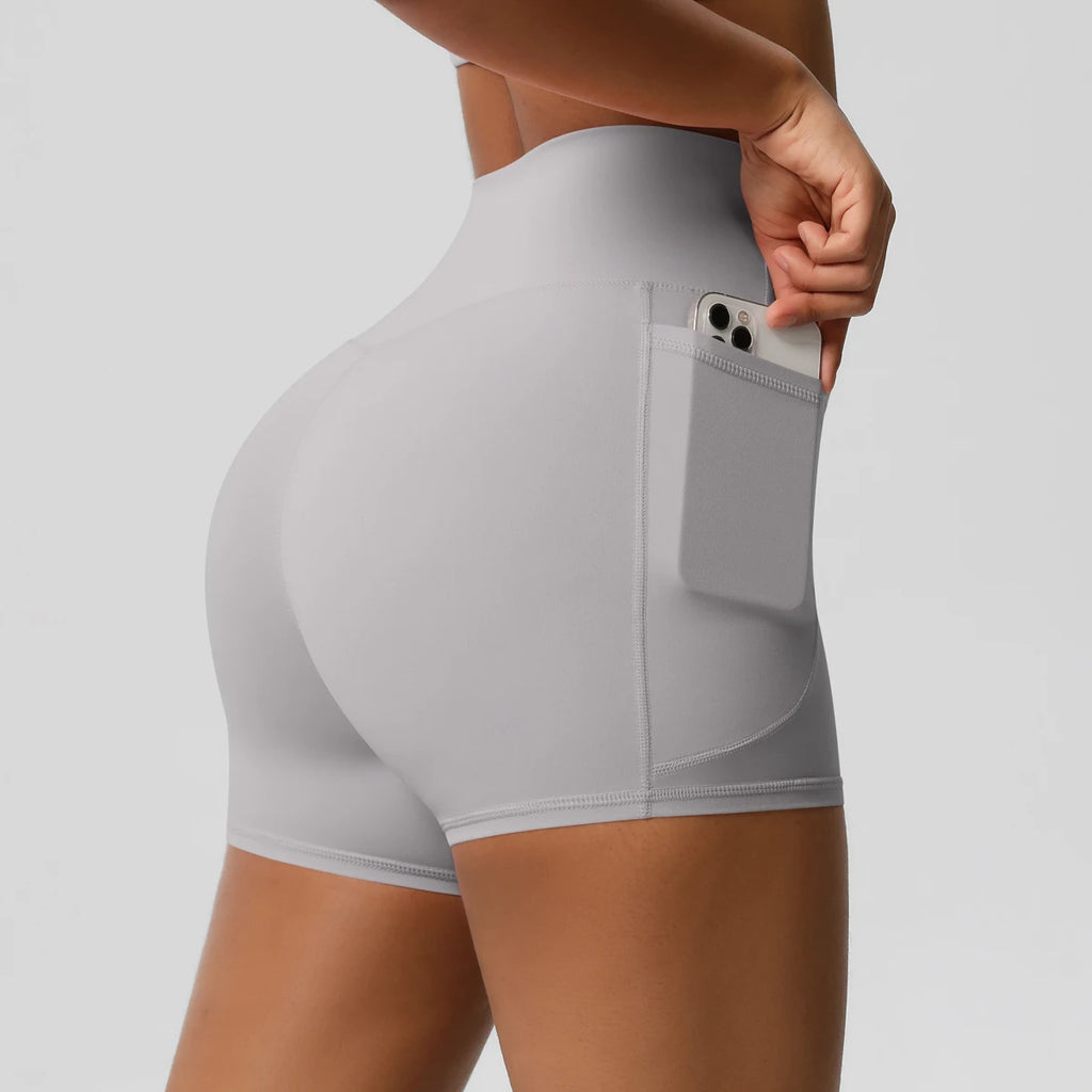 Women’s Seamless High Waist Sports Shorts with Pockets