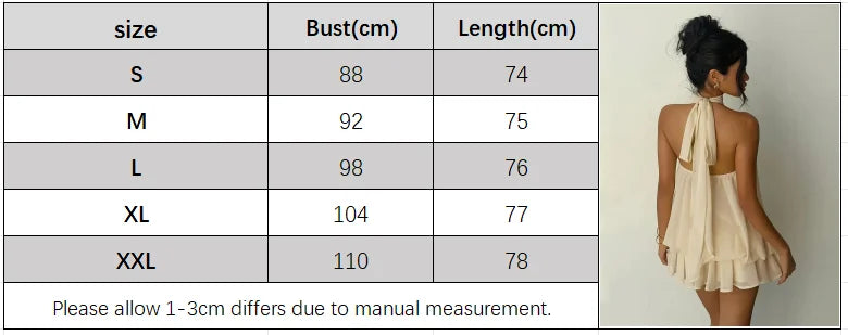 Women’s Backless Halter Neck Dress – Tie‑Front Chiffon Sheer Mini Skirt, Sexy Y2K Vintage Party Dress