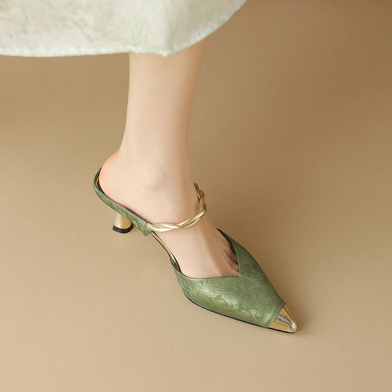 Pointed Toe Pearl Slingback Sandals