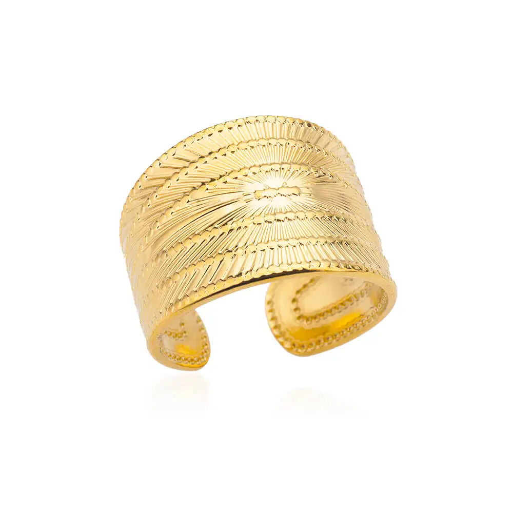 Minimalist Textured Stainless Steel Geometric Rings – Gold Open Adjustable Couple Ring for Women & Men