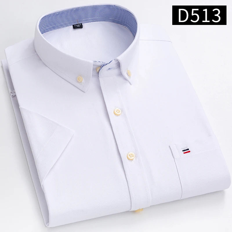 Men’s 100% Cotton Oxford Short‑Sleeve Shirt – Breathable Summer Plaid/Striped Business Casual (Regular/Oversized Fit)