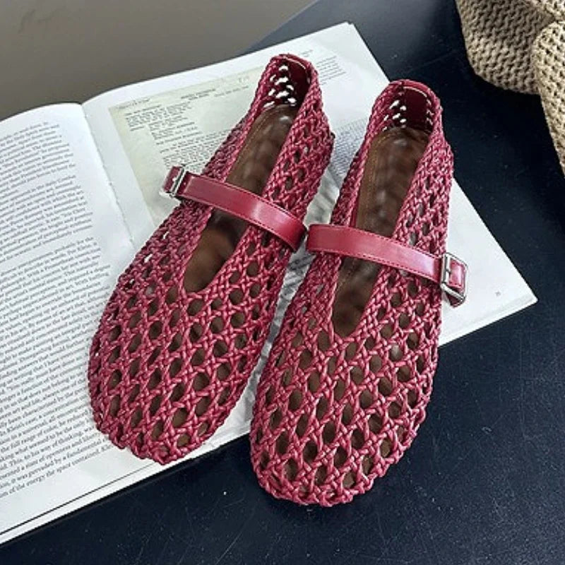 Women’s Woven Hollow‑Out Flat Sandals