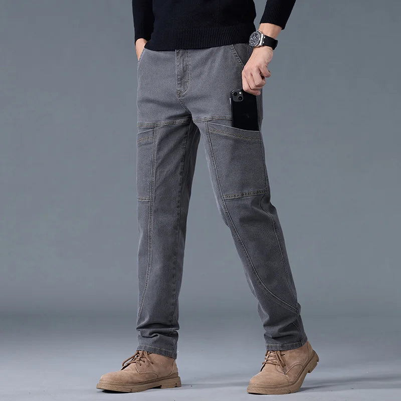 Six‑Pocket Fashion Print Jeans