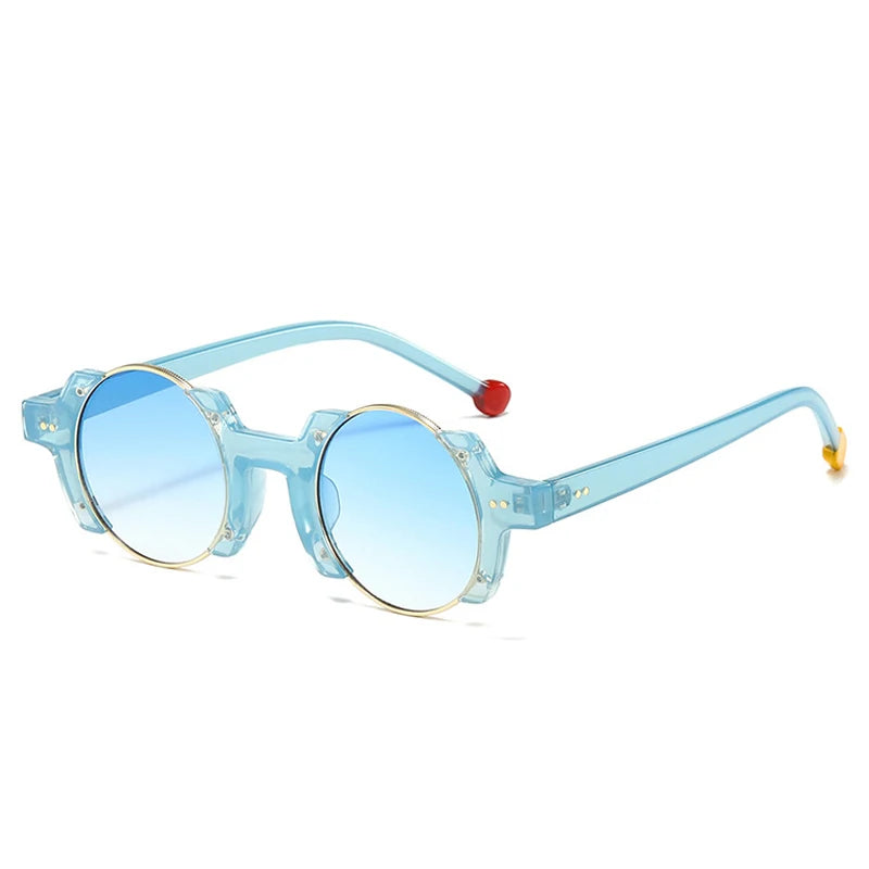 SO&EI Ins Popular Fashion Round Women Punk Sunglasses Retro Rivets Men Trending Yellow Blue Sun Glasses Gradient Shades UV400