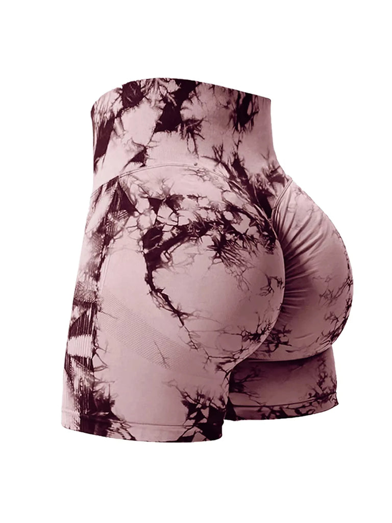Women’s Tie‑Dye High‑Waist Seamless Gym Shorts – 2PCS Stretch Fitness Shorts, Butt‑Enhancing, Skinny Sport Style