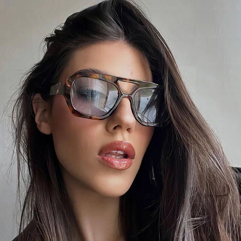 2025 Retro Double Bridge Fashion Sunglasses Women's Luxury Light Rhombus Women Sun Glasses Ins Trending Sun Shades UV400