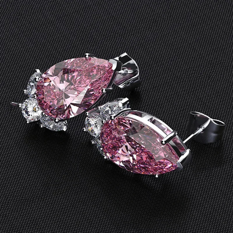 2025 New Arrivals Fashion Luxury silver color korean Zircon Stud Pink Earing Earrings For Women Girl Party Gift Jewelry Z7