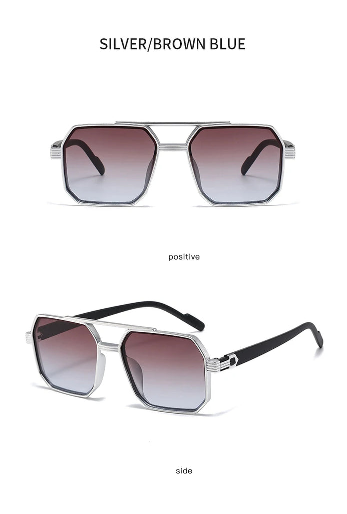 Car Sun Glasses New Fashion Double Beam Polygonal Sunglasses Retro Personalized Trendy Large Frame Eyewear European and American