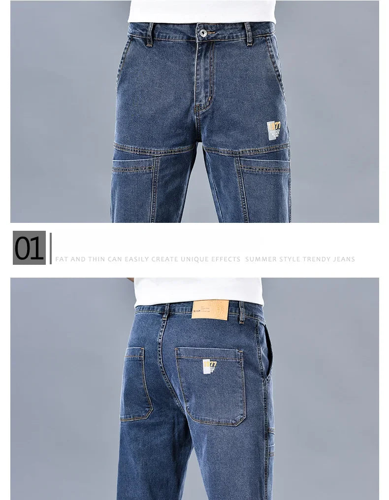Multi‑Pocket Stretch Denim Jeans