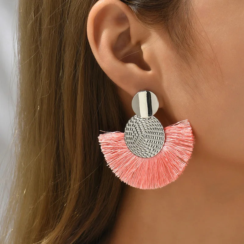 Fashion Bohemian Big Tassel Dangle White Fringe Female Earrings Drop Earrings for Women Statement Wedding Jewelry