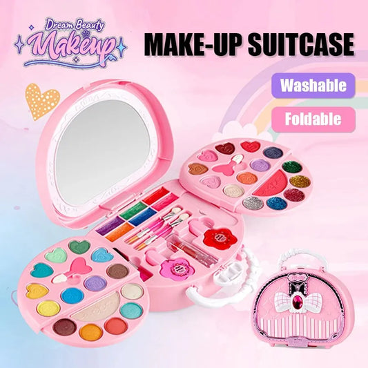 Kids Beauty Makeup Kit – Washable Pretend Play Cosmetic Bag with Mirror (Non‑Toxic & Safe for Girls)