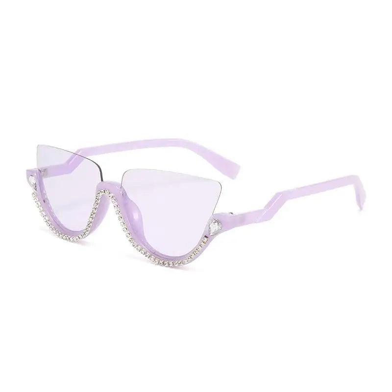 :Diamond Cat Eye Sunglasses for Women, Semi-Rimless Sun Glasses, Crystal Frame, Rhinestone Eyewear,Luxury Brand Designer,2023
