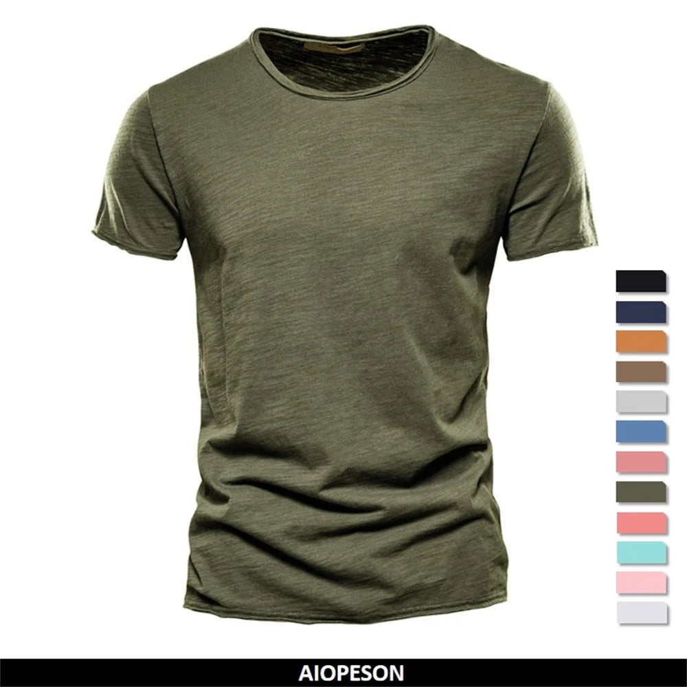 Men’s 100% Cotton Thin Summer T‑Shirt – Soft Breathable O‑Neck Casual Fitness Top