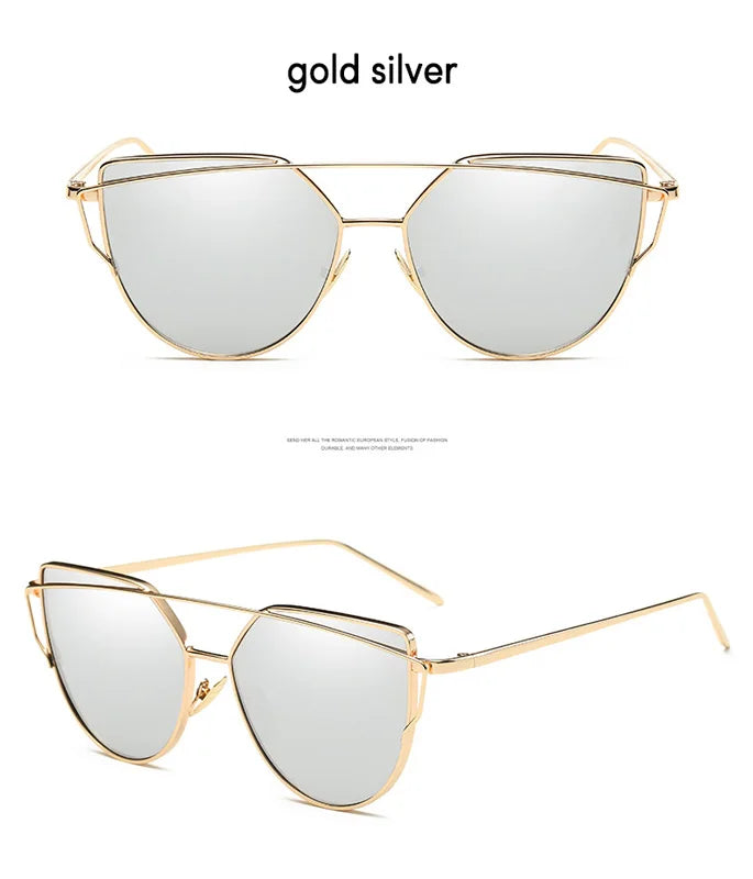 CCSPACE Cat Eye Sunglasses Women Brand Designer Fashion Shades Eyewear Twin-Beams Mirror Sun Glasses For Female UV400