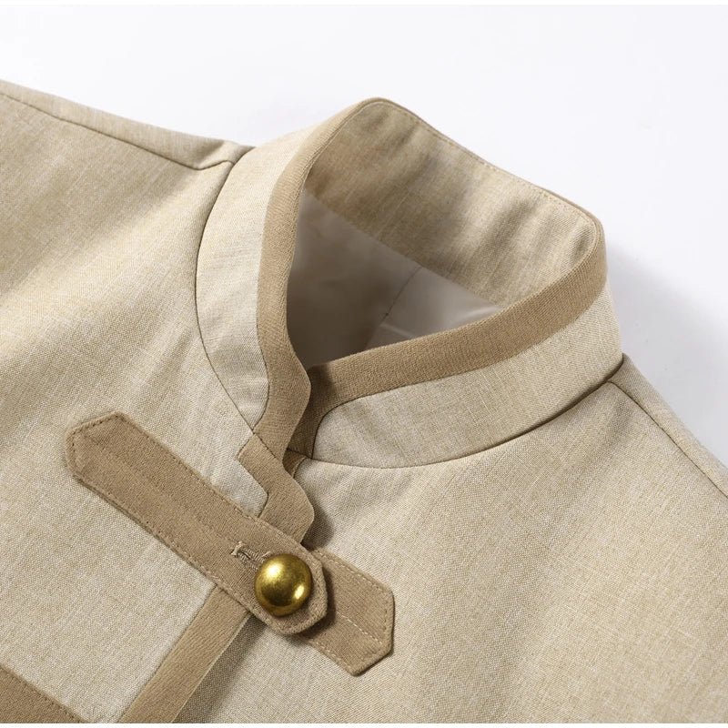 Napoleon Golden Short Jacket Women Vintage Stand Collar Long Sleeve Cropped Jackets 2026 Spring New Lady Outwear High Street
