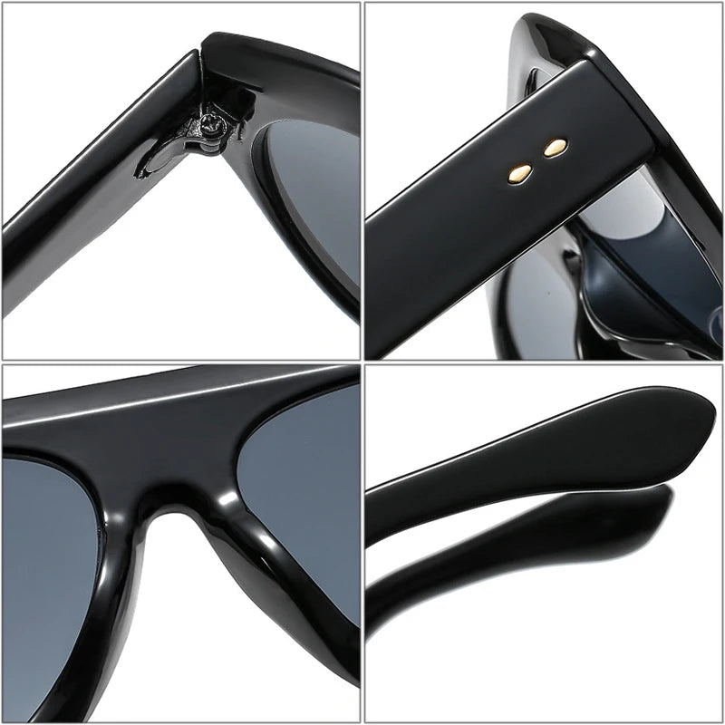 SO&EI Ins Popular Fashion Pilot Sunglasses Women Shades UV400 Retro Rivets Decoration Gradient Trending Men Round Sun Glasses