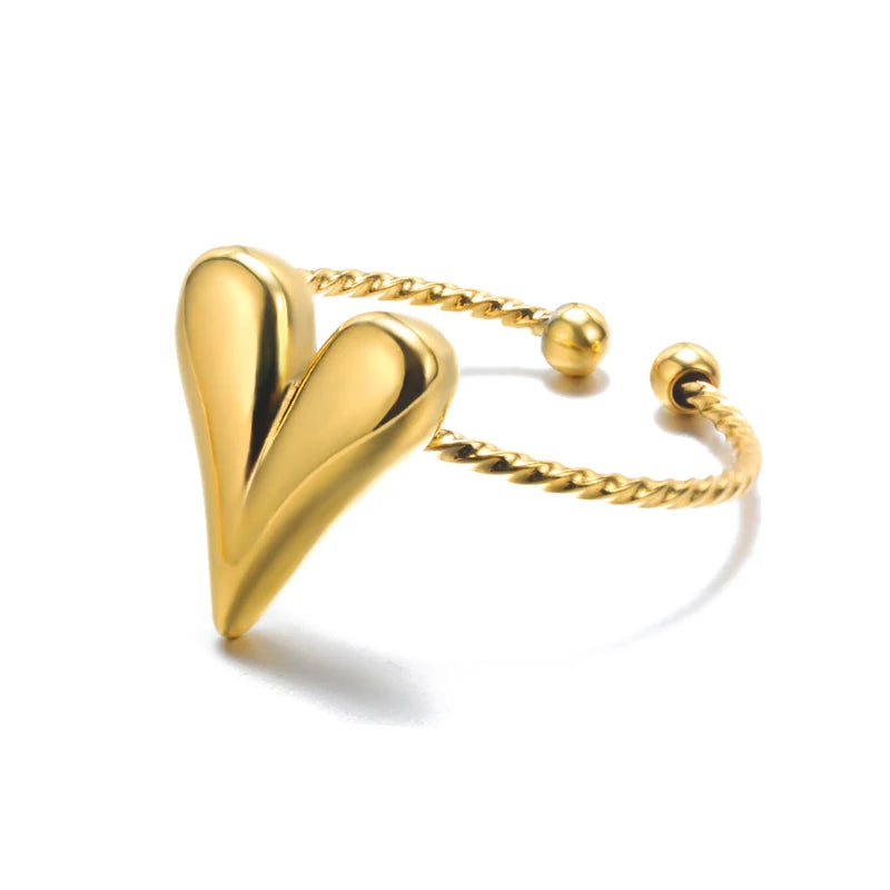 Minimalist Textured Stainless Steel Geometric Rings – Gold Open Adjustable Couple Ring for Women & Men