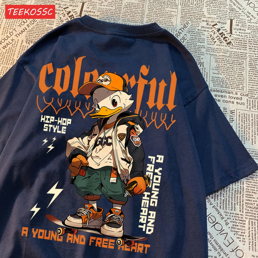 Handsome And Cool Duck Pattern Printing T-Shirt Cotton Fashion T-Shirt Women'S Trendy Cool Clothes Breathable Cartoon Tees