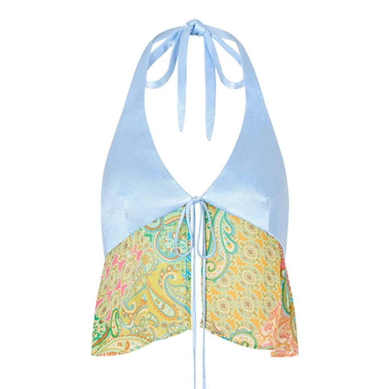 Women’s 2025 Tropical Plant Lace‑Up Micro Bikini – Halter Thong Swimsuit for Summer Beachwear
