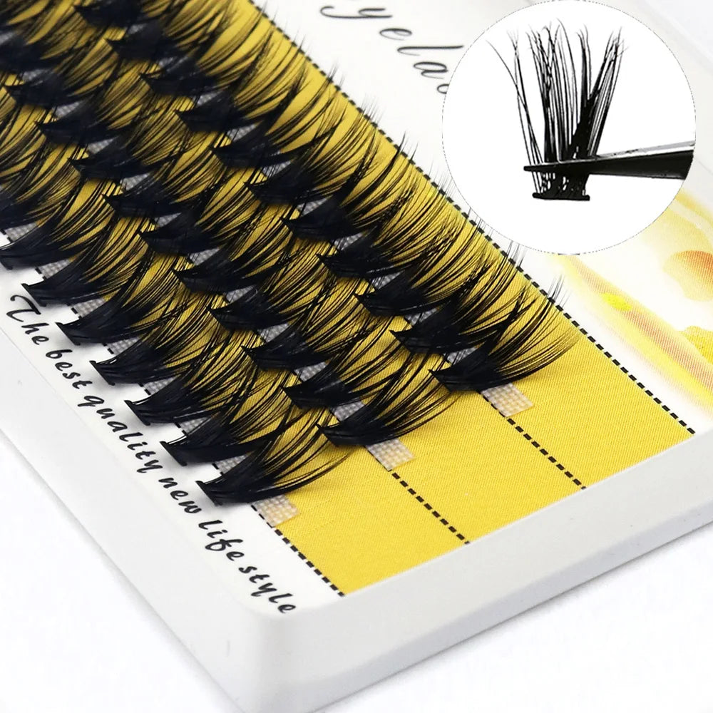 20D L‑Type Cluster Eyelash Extensions – 3D Natural Russian Volume Fans (60 Bundles per Box)
