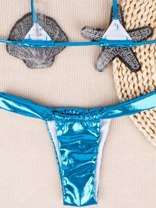 2025 New Sexy Low Waisted Bikini Set Swimsuit Starfish Swimwear Women Solid Strappy Beachwear Bathing Suits Brazilian Biquini