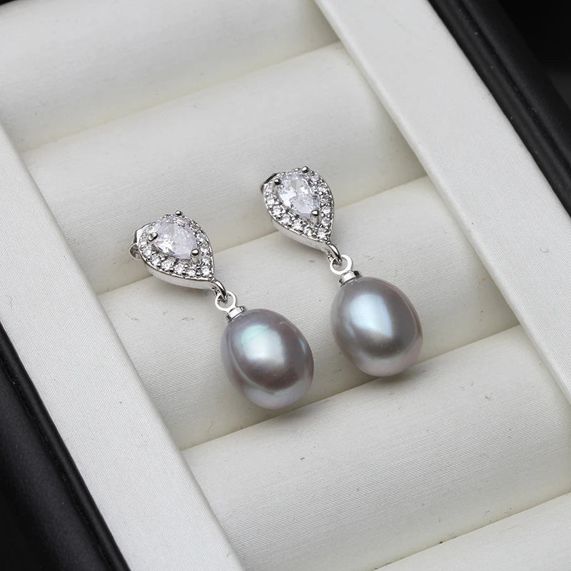 Real Freshwater Pearl Earring 925 Silver,Wedding Natural Pearl Earring Drop Women Daughter Birthday Gift White Pink