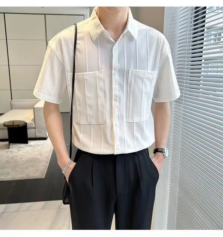 Premium Stripe Jacquard Short‑Sleeve Shirt