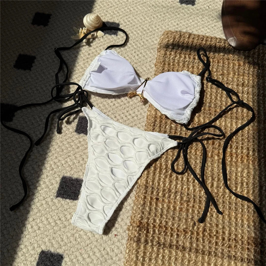 Metal Star High‑Cut Strappy Bikini