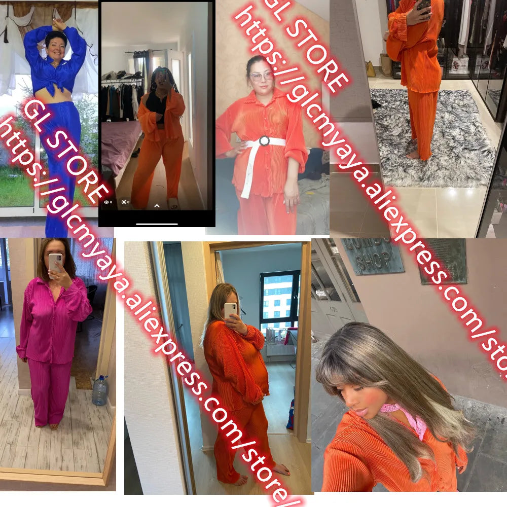 CM.YAYA Street Women's Set Long Sleeve Shirt Tops and Wide Leg Pants Elegant Tracksuit Two Piece Set Sweatsuit Fitness Outfits