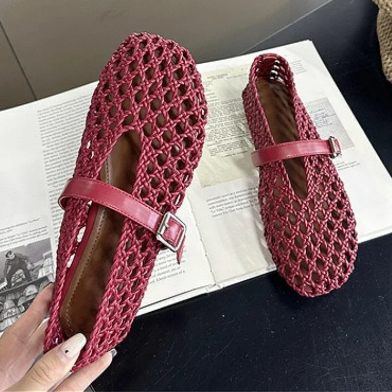 Women’s Woven Hollow‑Out Flat Sandals