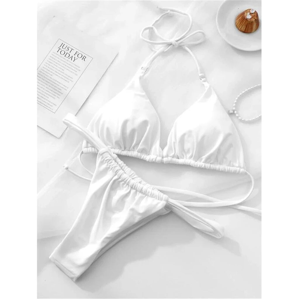 Women’s Halter High‑Leg Bikini Set – Sexy Two‑Piece Swimsuit in 14 Colors, V4010 Summer Beachwear