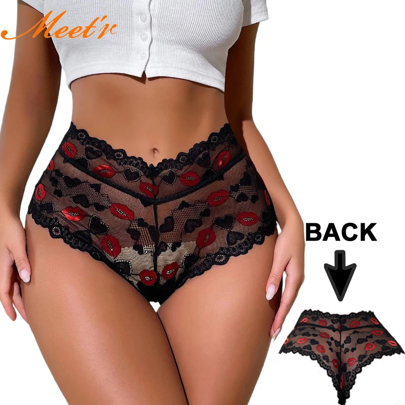 Red Lips Lace Hollow‑Out