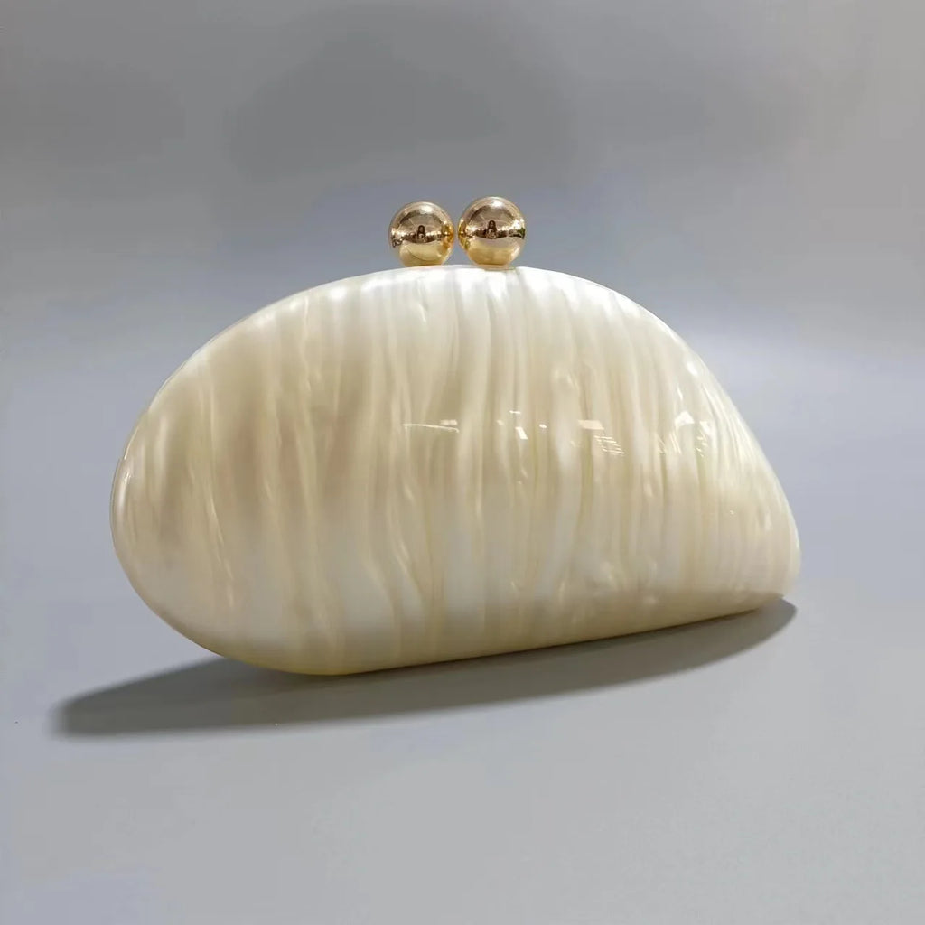 2024 New Hot Sale Acrylic Shell Shape Clutch Bag Women Designer Evening Party Cute Pearl Egg Purse Blue Handbag Wholesale