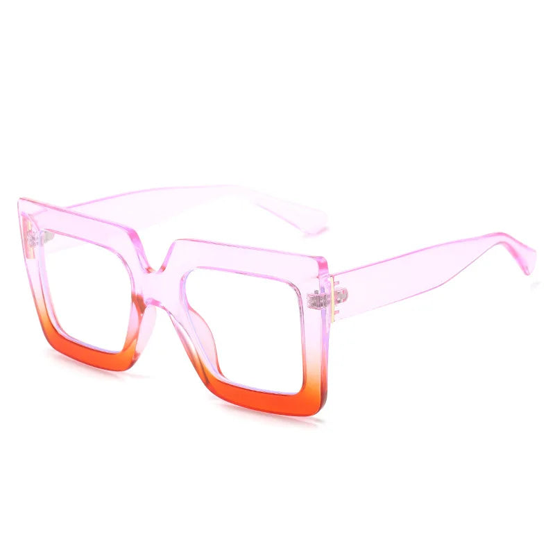Unique Purple Green Glasses Frame Women New Fashion Oversized Square Computer Eyeglasses Shades Retro Female Clear Lens Eyewear