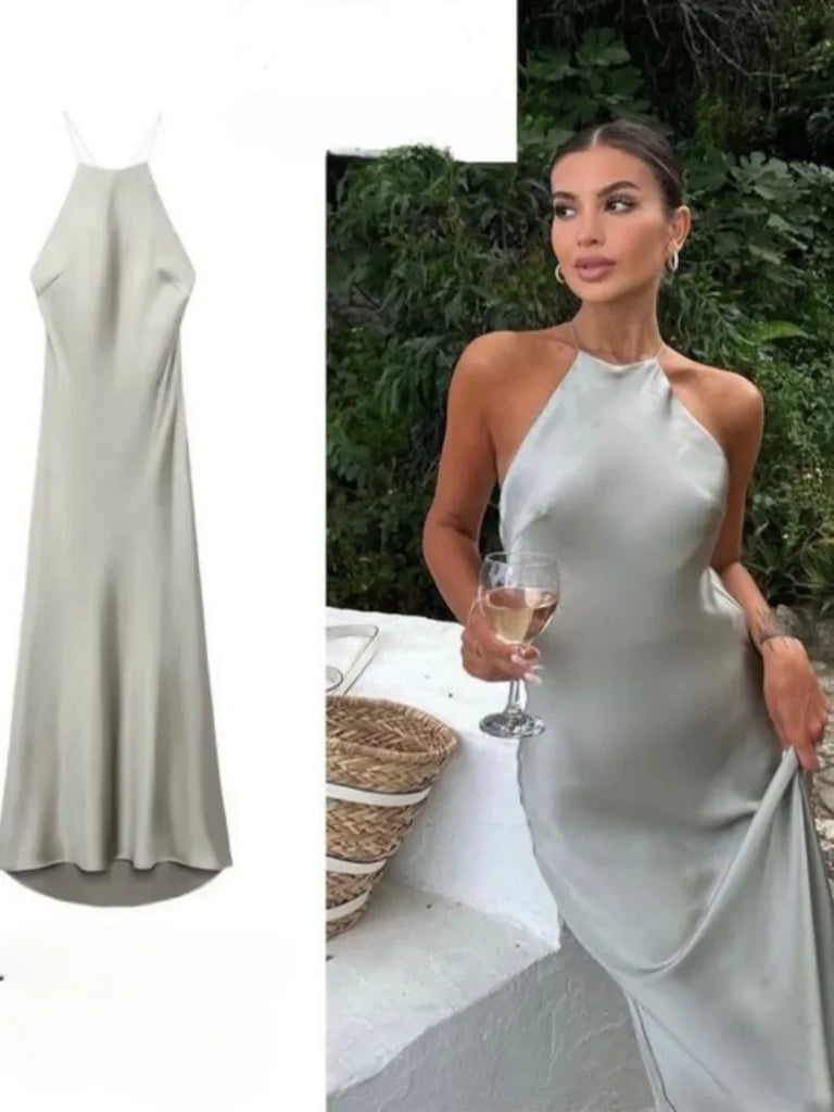New Spring Summer Women's Maxi Dress Satin Feeling Sleeveless Dress Fashion Style Banquet Sexy Dresses Evening Female Clothing