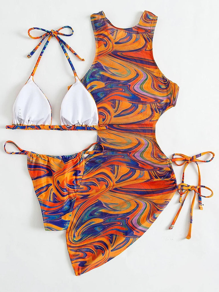 Women’s 3‑Piece Leopard Halter Bikini Set — Sexy Backless Bandage Swimsuit with Beach Cover‑Up (2026 Swimwear)