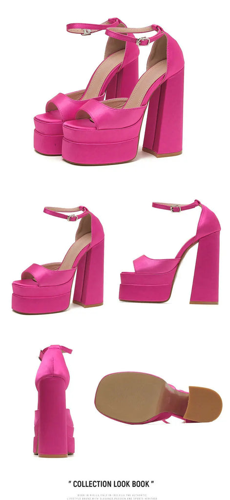 Summer Square‑Head Satin High Heels