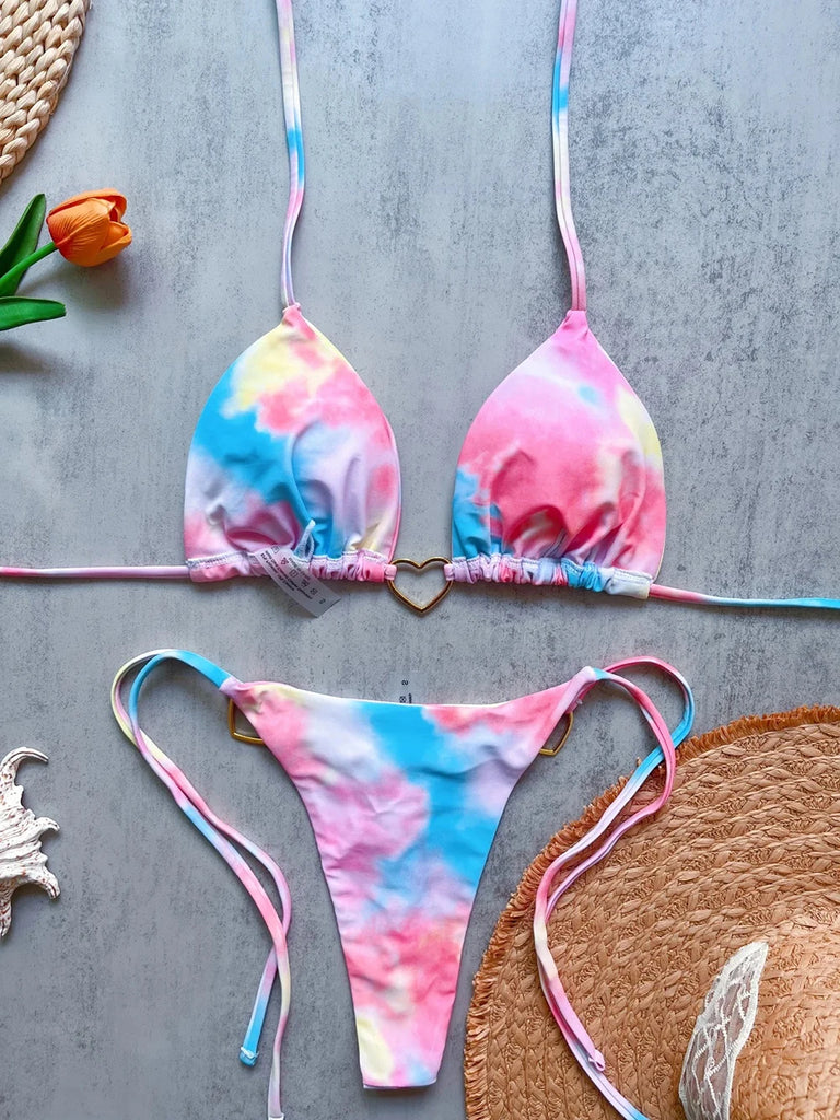 Women’s Sexy Halter Triangle Bikini – Low‑Waist Brazilian Thong Two‑Piece Swimsuit (Solid Color)