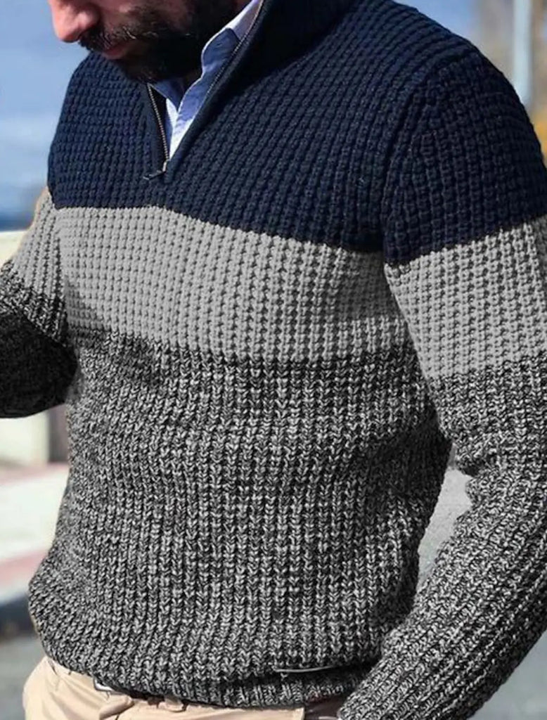 Men’s Color‑Block Semi‑Zipper Sweater