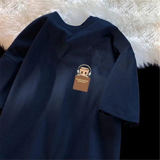 American Vintage Oversized Cotton T‑Shirt – Unisex Short‑Sleeve Streetwear Round‑Neck Top