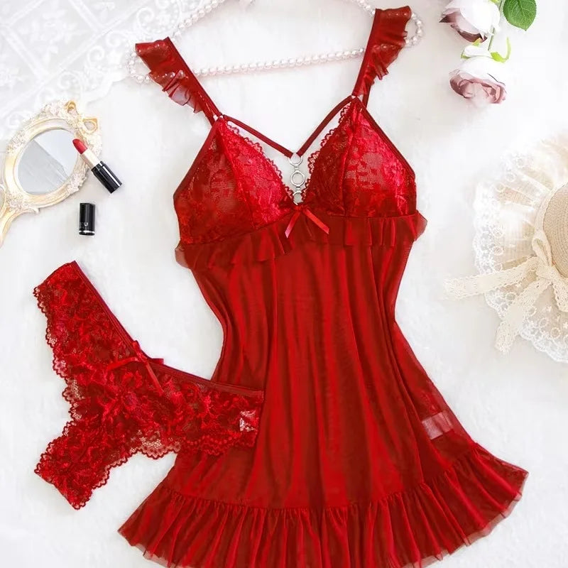 Red lace lingerie set